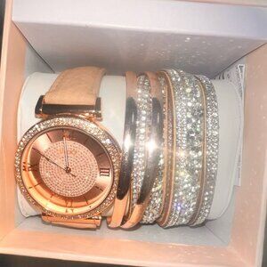 Studio Folio Women's Gold Tone Watch & Bracelets Set